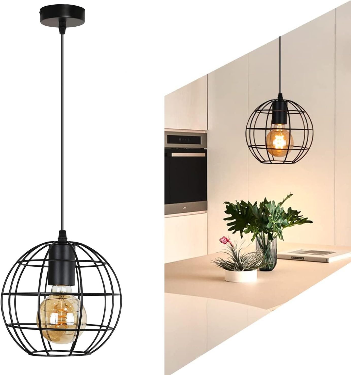 SUSPENSION DESIGN LUSTRE vintage noir-doré luminaire plafond cuisine E27 chambre EUR 59,99 - FR