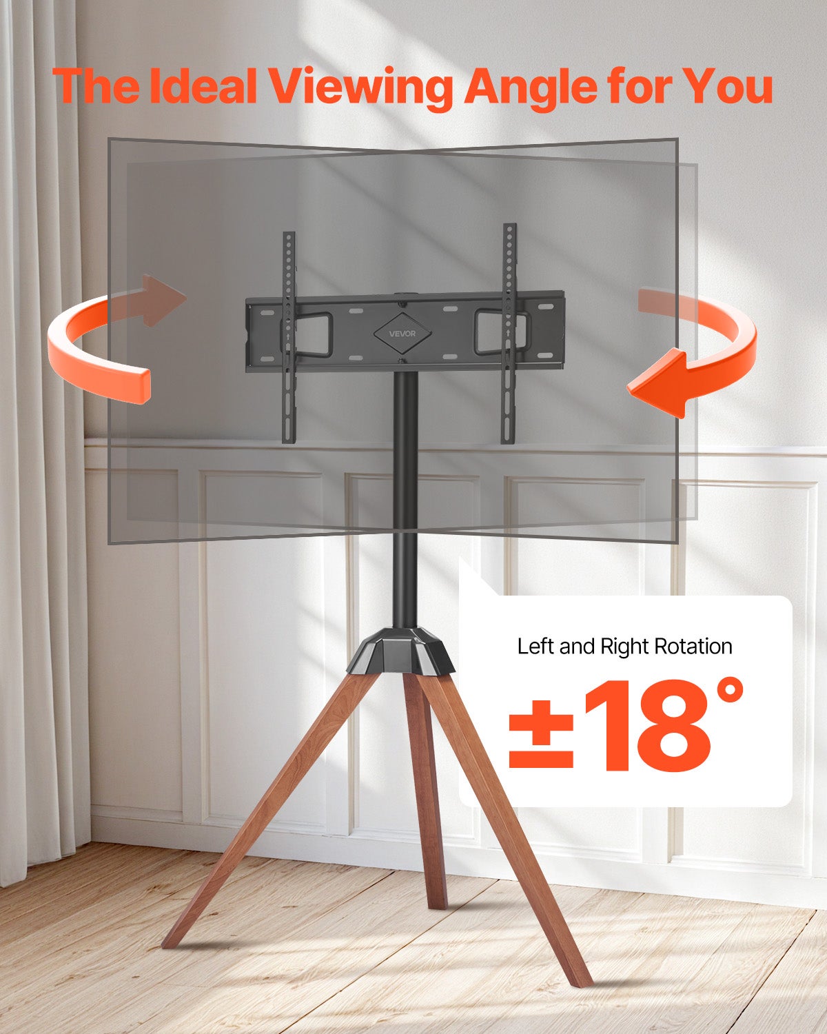 Support TV trépied,VEVOR pour écrans plats/incurvés 40 à 65 pouces,support portable,capacité de charge 45 kg,pour chambre,studio,salon - 4