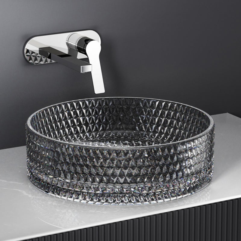 EMKE Umywalka nablatowa 36x36x11.2 cm, Okrągła umywalka z czarnego szkła, montaż nablatowy