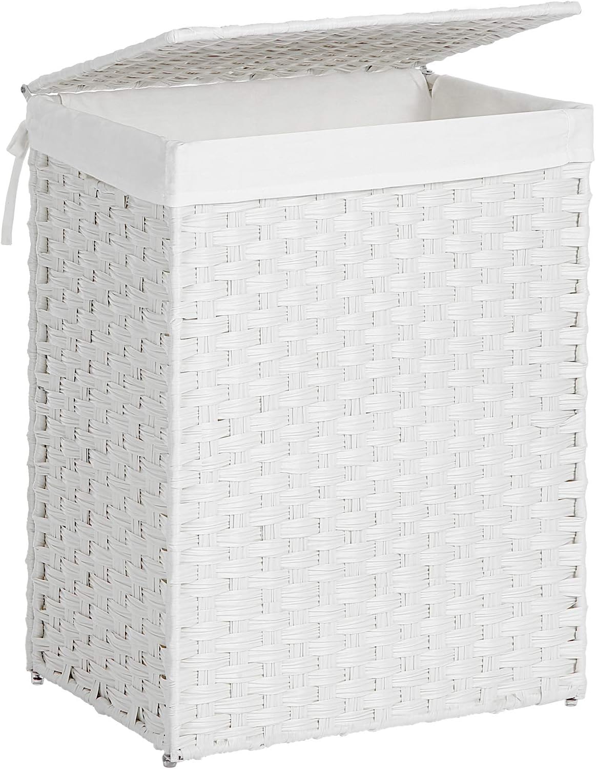 Grand Panier à Linge 90L En Rotin Synthétique Aspect Bois, 46x33x60 Cm, Avec Sac Amovible