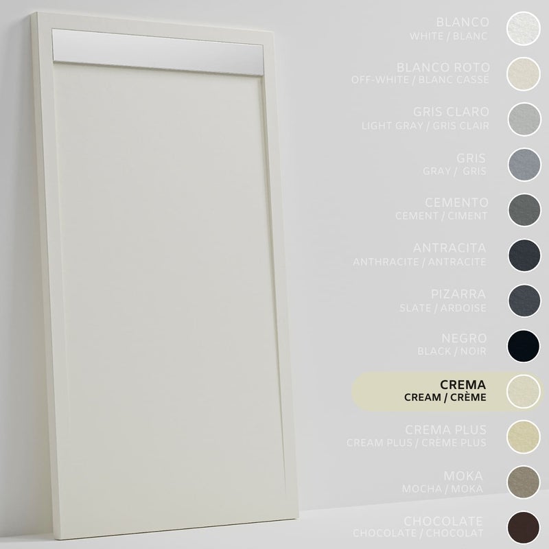 SOULHOME Brodzik prysznicowy– Żywica– Gel Coat– Gładka/Kamienna tekstura – Antypoślizgowy – kremowy- 200x80- Niski 3cm– Ruszt INOX