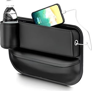 Portabicchieri Auto In Pelle - 2 Pezzi Organizer Per Fessura Sedile - Porta Cellulare, Occhiali, Chiavi, Carte - Nero