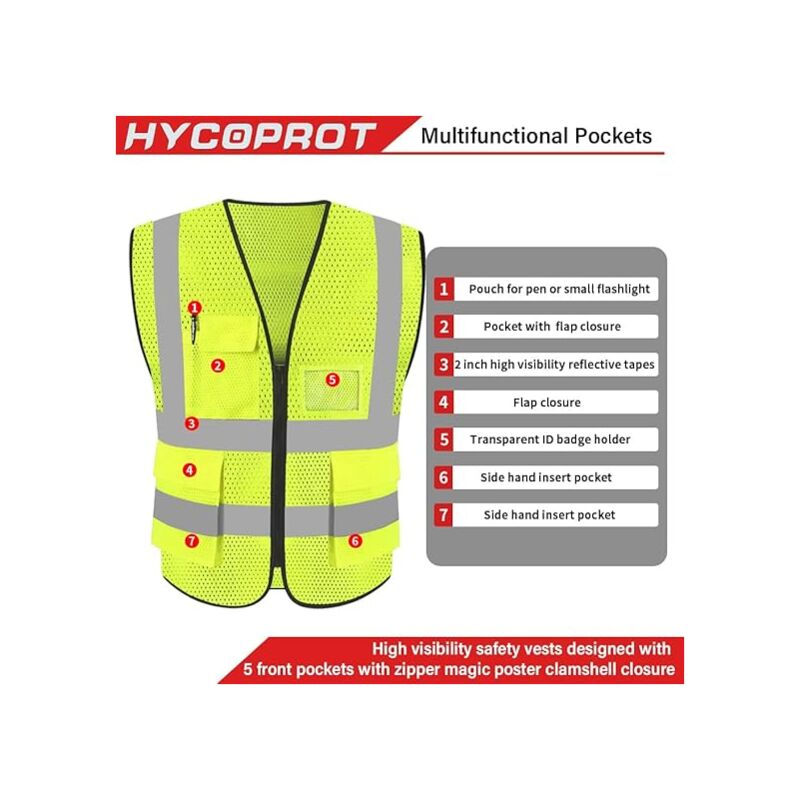 Gilet De Sécurité Réfléchissant Haute Visibilité Vêtements Travail Directeur Exécutif Gilet Veste Zip Brace Sécurité - 2