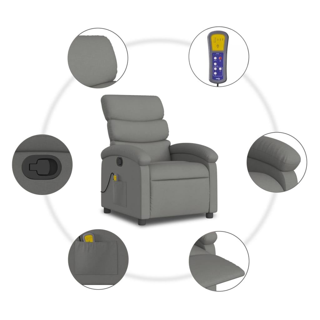 Fauteuil de Salon，Chaise，Fauteuil inclinable de massage gris foncé tissu - 8