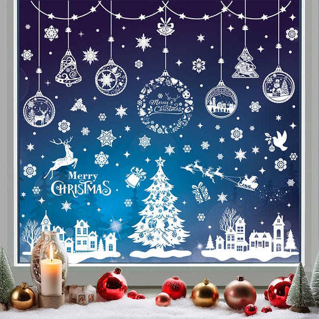 AUAUY 389 adesivi natalizi per finestre, riutilizzabili, bifacciali, in PVC, decorazioni per finestre di vetro AUAUY 389 adesivi natalizi per finestre, riutilizzabili, bifacciali, in PVC, decorazioni per finestre di vetro