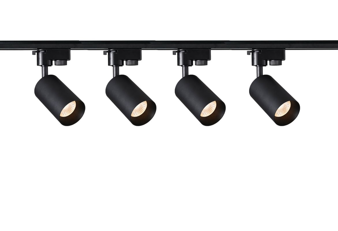 Zestaw Szynoprzewód 1m czarny + 4x Lampa MALGA T Black + Końcówka zasilająca czarna + Zaślepka czarna EDO