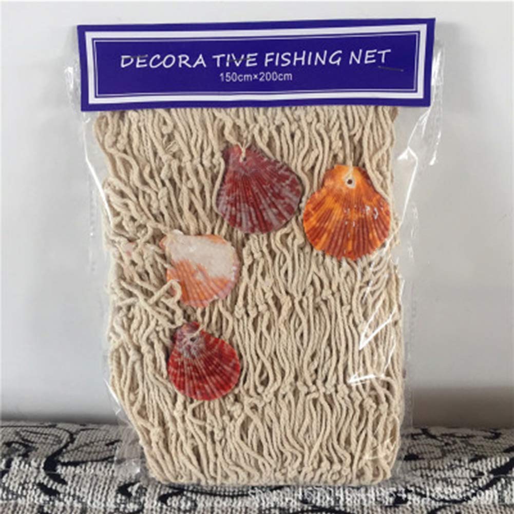 ZDNT Filet de Pêche Décoratif,Filet de Pêche Décoration avec Coquillages, Méditerranéen Style Décoration Murale pour Mur de fête décoration de Mariage à la Maison Photographie décoration,150cm × 200cm