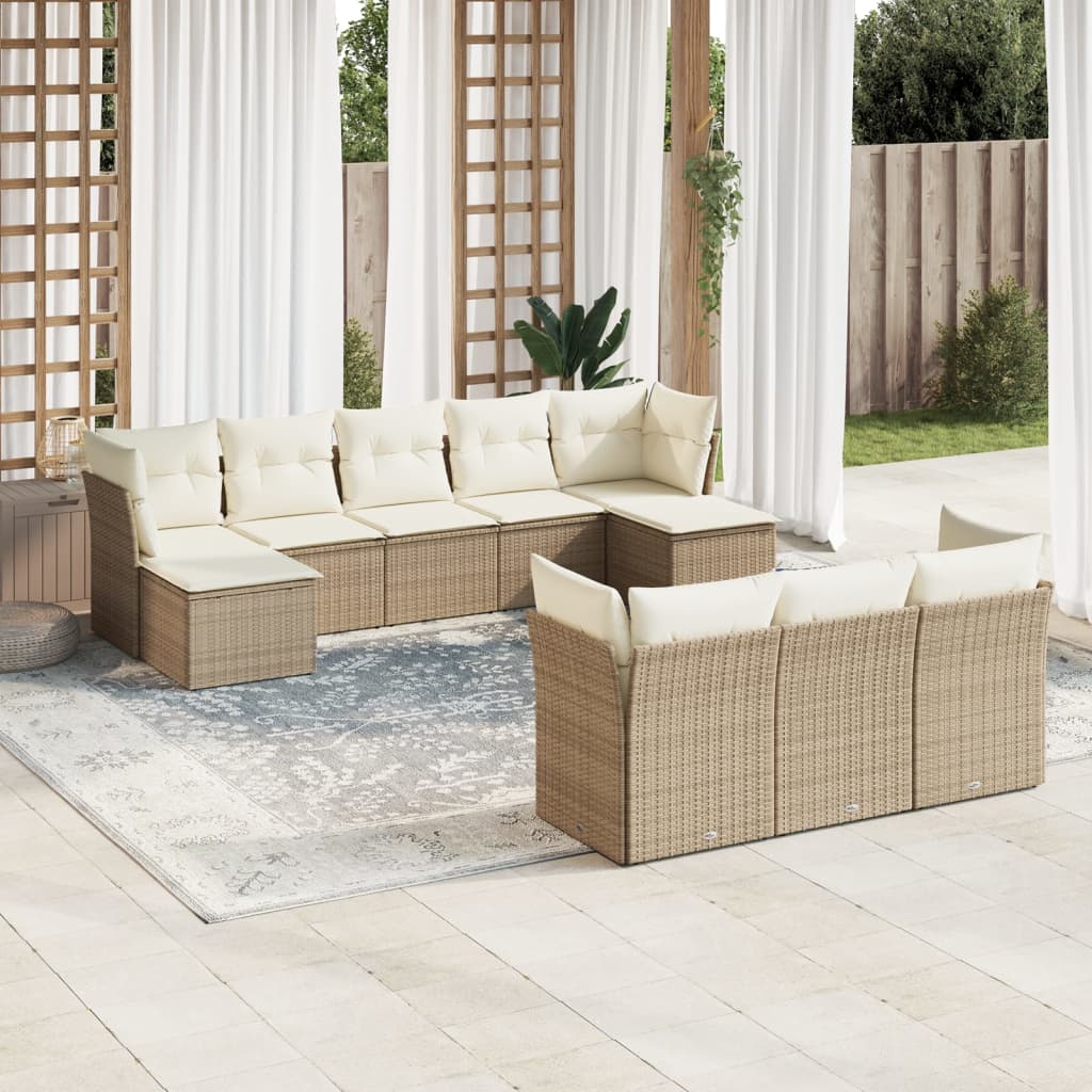 Salon De Jardin 4 Pièces VidaXL – Résine Tressée Beige – Coussins Inclus – Neuf
