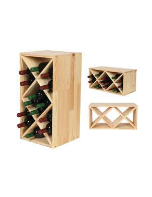 Range-Bouteilles Compactor - Cube Empilable Pour 12 Bouteilles, Style Bois Et Métal