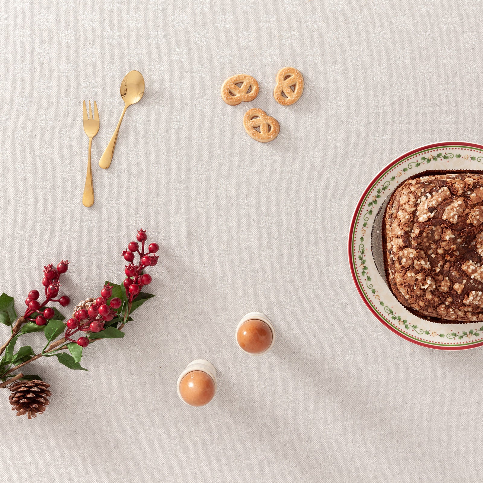 Tovaglia di Natale rettangolare in cotone jacquard grigio anima e argento 140x100 cm - Merry - 3