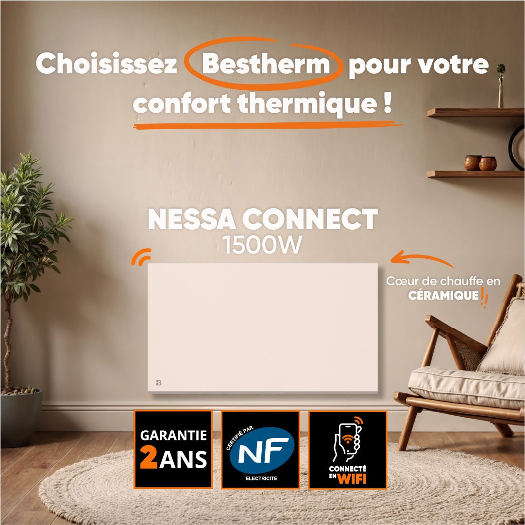 Radiateur électrique fixe connecté WIFI à inertie sèche céramique 1500W Bestherm NESSA CONNECT horizontal blanc - 3