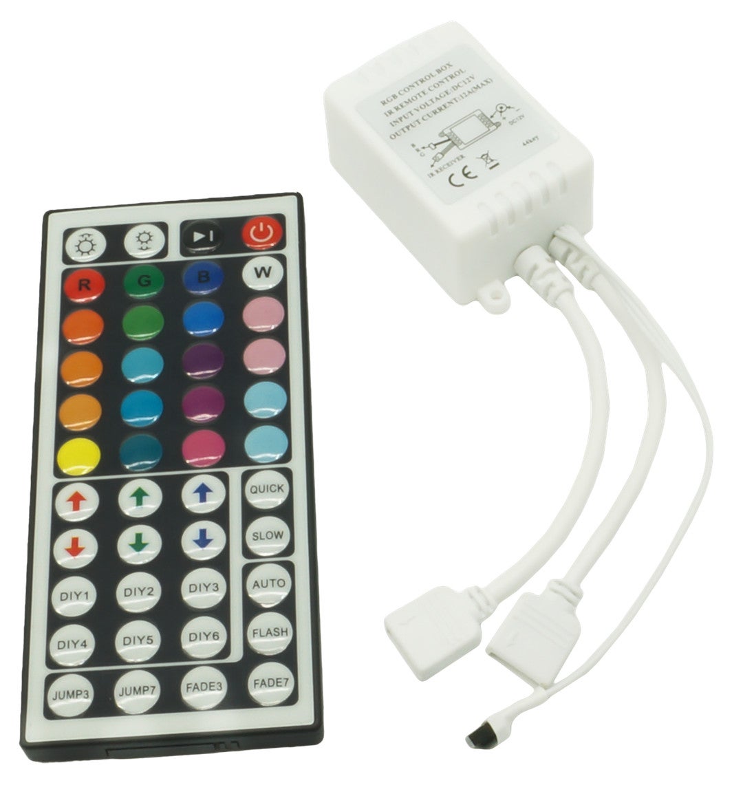 Sterownik kontroler RGB pilot do taśm LED wielokolorowych na podczerwień 44 przyciski podwójne wyjście 144W 12V IP20 Idealed