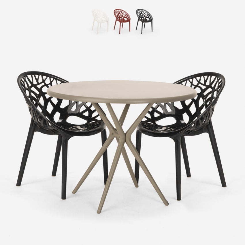 Ensemble Table Ronde 100 Cm + 2 Chaises Velours - Style Nordique - Pieds Métal Noir - Pour Salon, Salle à Manger - 8