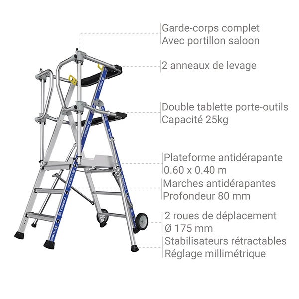 Escabeau PIRL 3 marches - Hauteur max. de travail 2.70m - 2272913 - 3