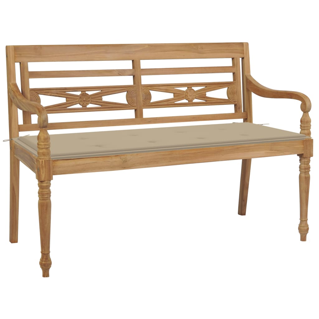 Banco interior | banco batavia madera maciza de teca con cojín beige 120 cm cfw65506