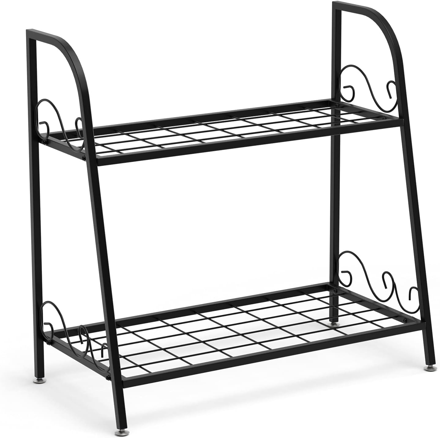 Etagère de plantes à 2 etages en métal en forme d'echelle intérieur/extérieur avec pied réglable - 9