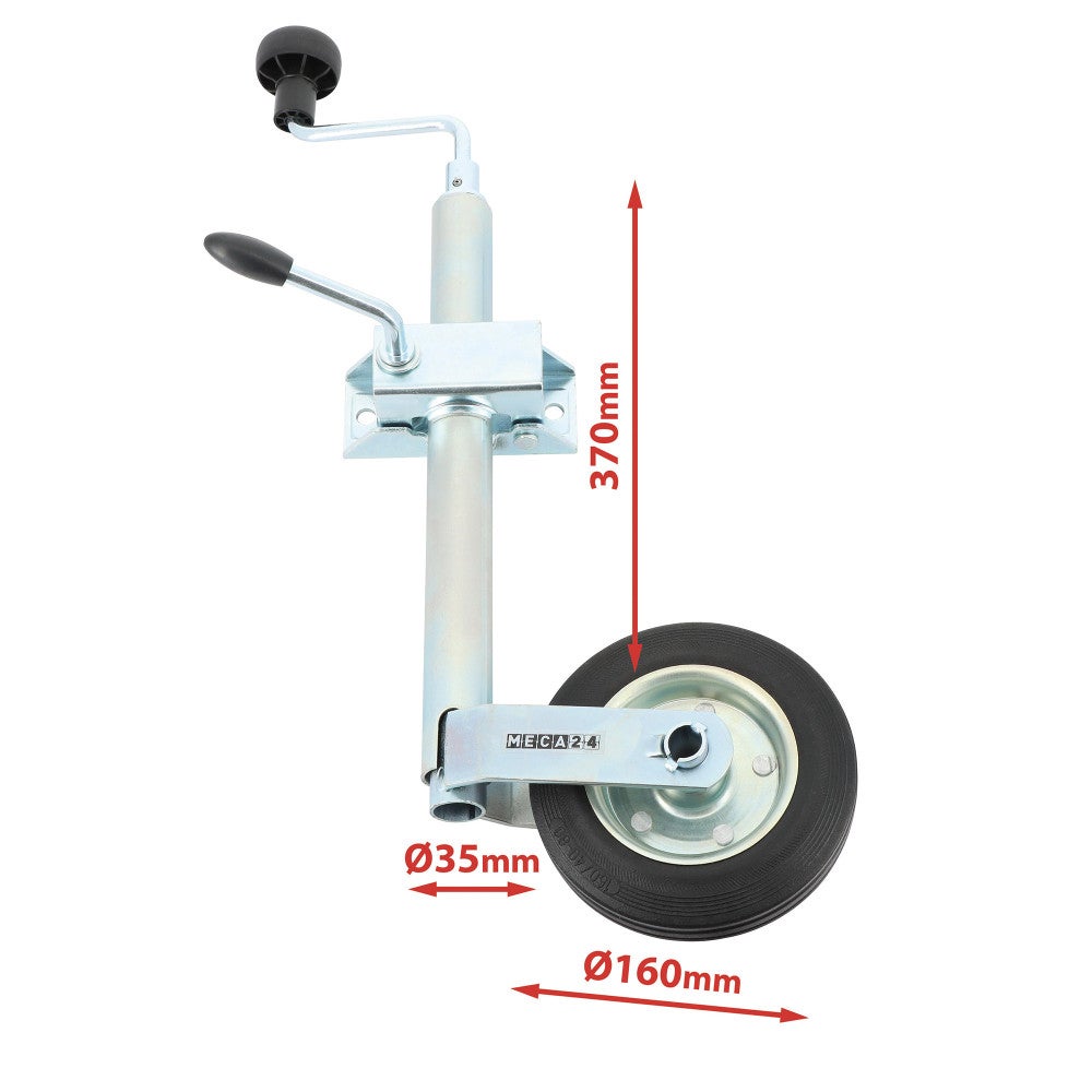 Roue Jockey - Tube acier 35mm - Jante métal - Bride de fixation acier diam. 35mm - compatible tous types de remorques - 2