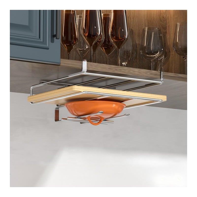 Wisząca półka kuchenna, stojak kuchenny na pokrywki do garnków, deski do krojenia – 13,3×25,8×26,8 cm – srebrna