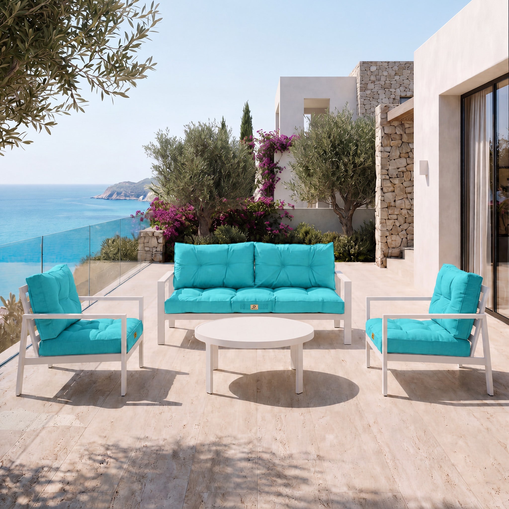 Coussins pour salon de jardin capitonné 100x50cm Bleu caraibes - 4