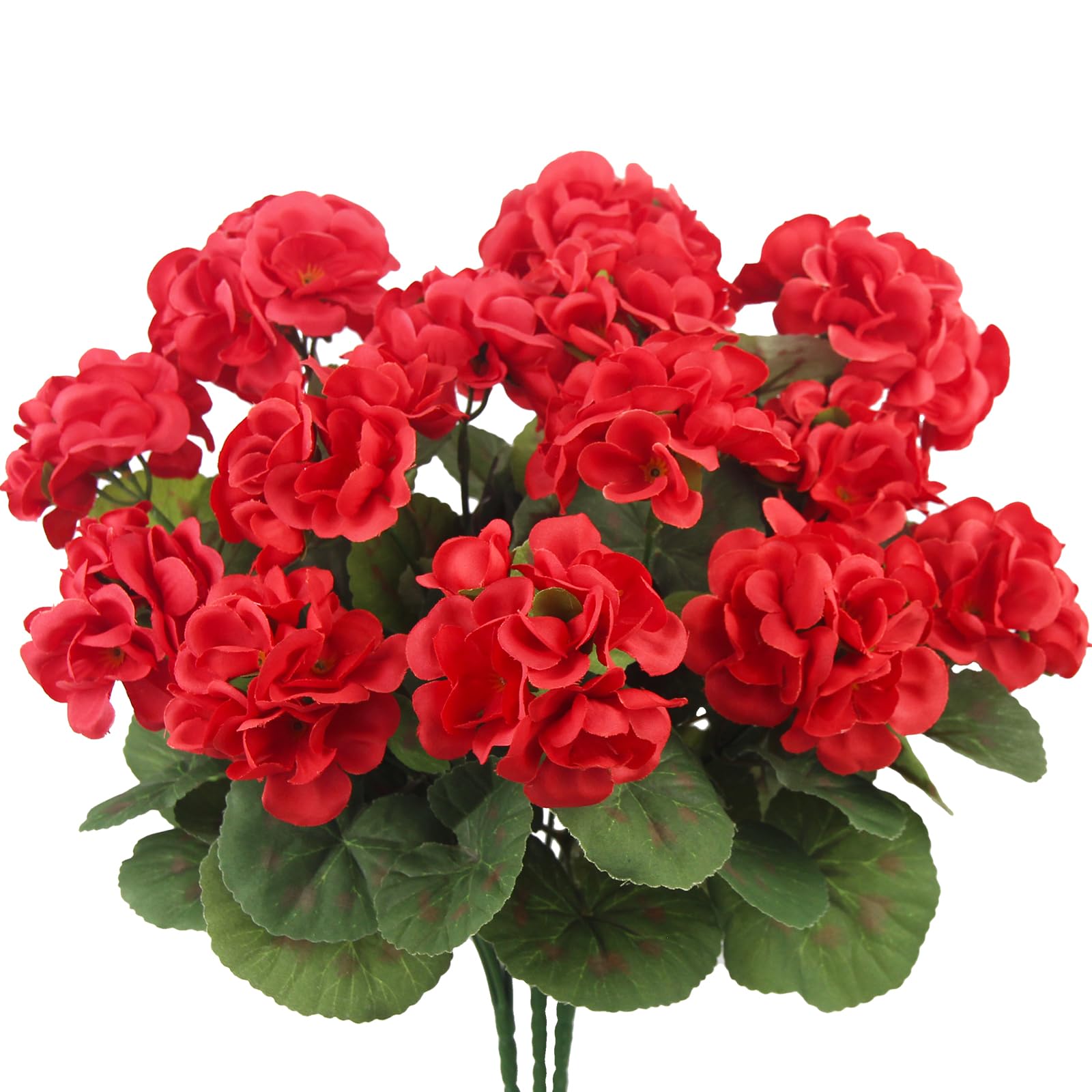 3 Bouquet Di Gerani Artificiali Rossi UV Resistant - Fiori Finti In Seta Per Esterno, Balcone E Giardino (Lunghezza 35cm) - 2