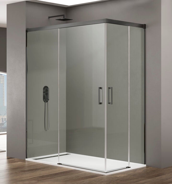 Paravan de colț BASIC cu deschidere la colț 140x75 cm (135-139/70-75) titan sticlă transparentă