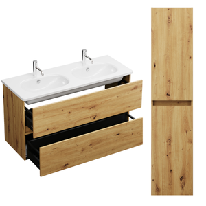 Pack meuble de salle de bain double vasque 120 cm chêne BURGBAD Joline + colonne