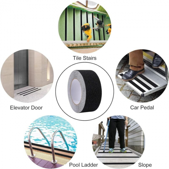 Ruban antidérapant pour escaliers, anti-friction, abrasif pour la sécurité, escabeau, intérieur, extérieur, 5 cm x 10 m, noir - 5
