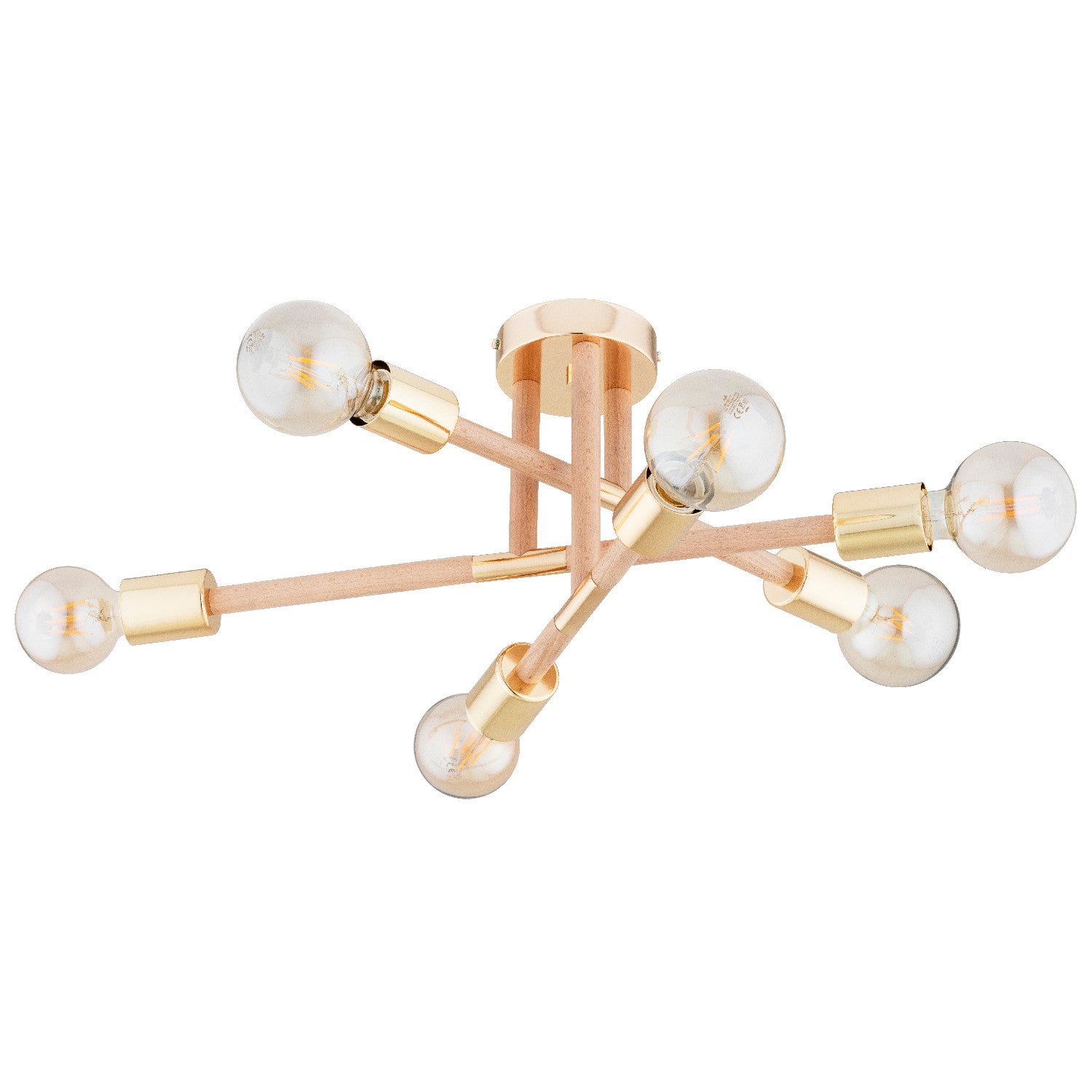 Lampa sufitowa wisząca Otello jasne drewno-złota 6xE27x15W minimalistyczna wym: 26 x 48 x 60 cm metal Alfa