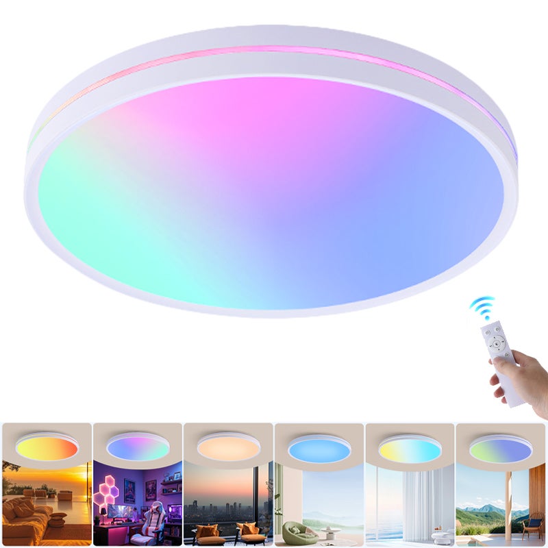 Ściemniana lampa sufitowa LED z pilotem, lampa sufitowa LED z pełnym spektrum światła, tęczowa lampa sufitowa RGB, zmienne kolory, φ37 cm