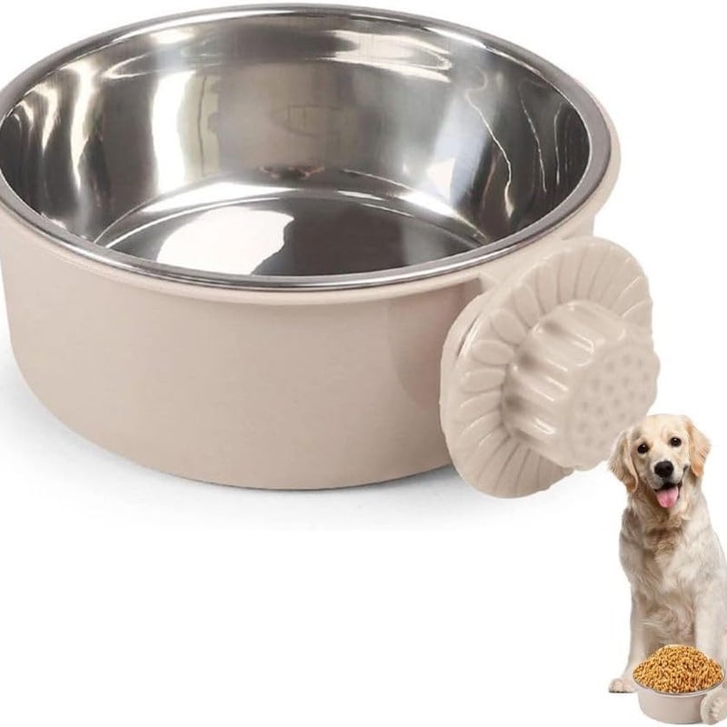 1 x 15,5 cm średnicy, szara, wisząca miska na karmę i wodę ze stali nierdzewnej, zdejmowana, dla psów, kotów i małych zwierząt