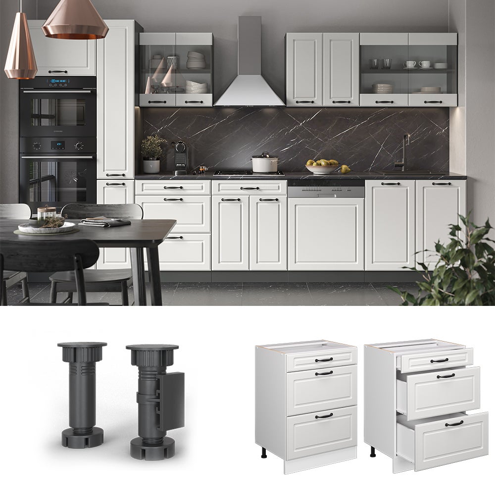 Vicco Meuble cuisine R-Line, Blanc campagne, 60cm avec tiroirs, sans PT - 2