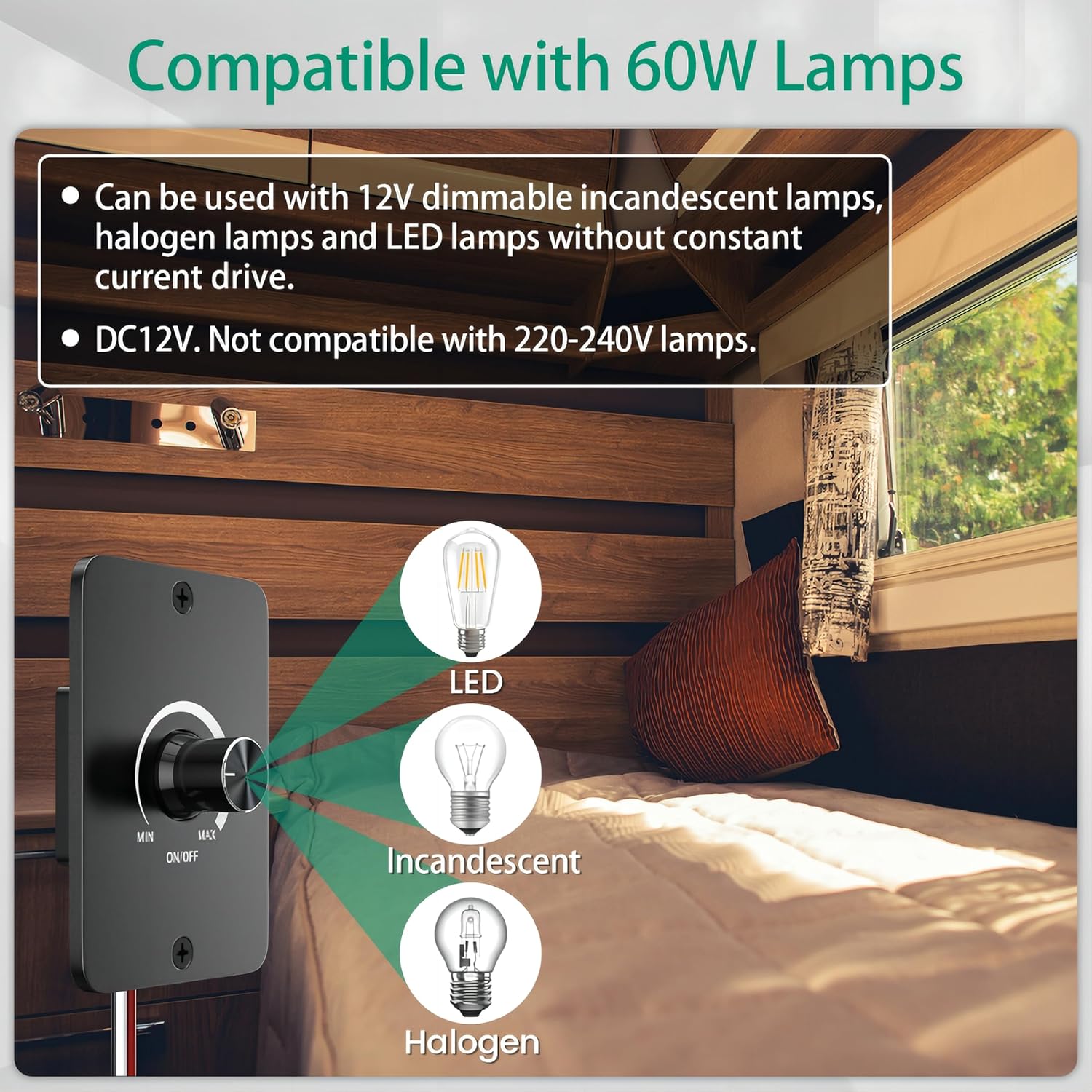 Atenuador LED PWM de 12 V CC y 5 A adecuado para vehículos recreativos, s, camiones, furgonetas y remolques de viaje. - 3