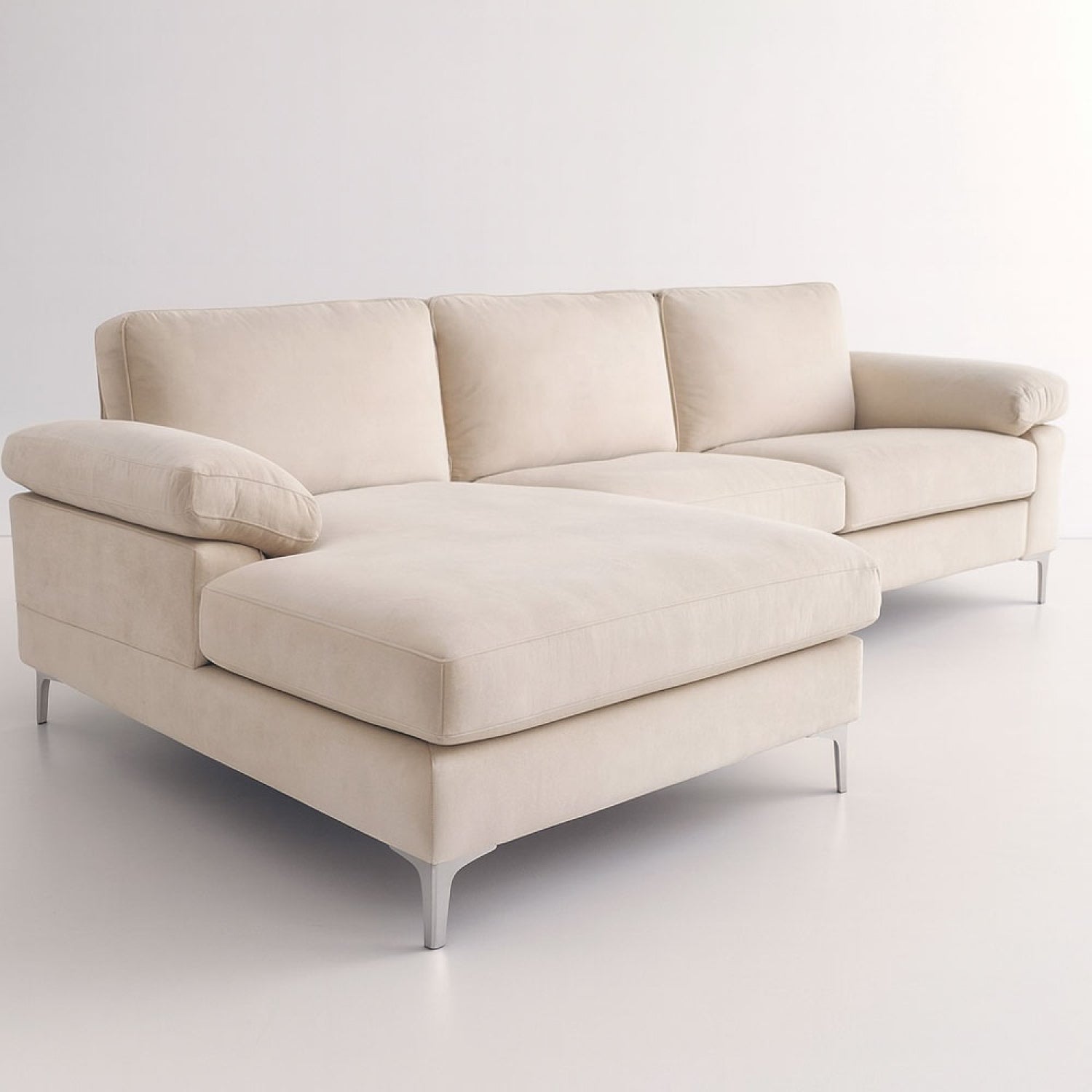 Canapé d'angle gauche 4-5 places en velours beige GALWAY - 3