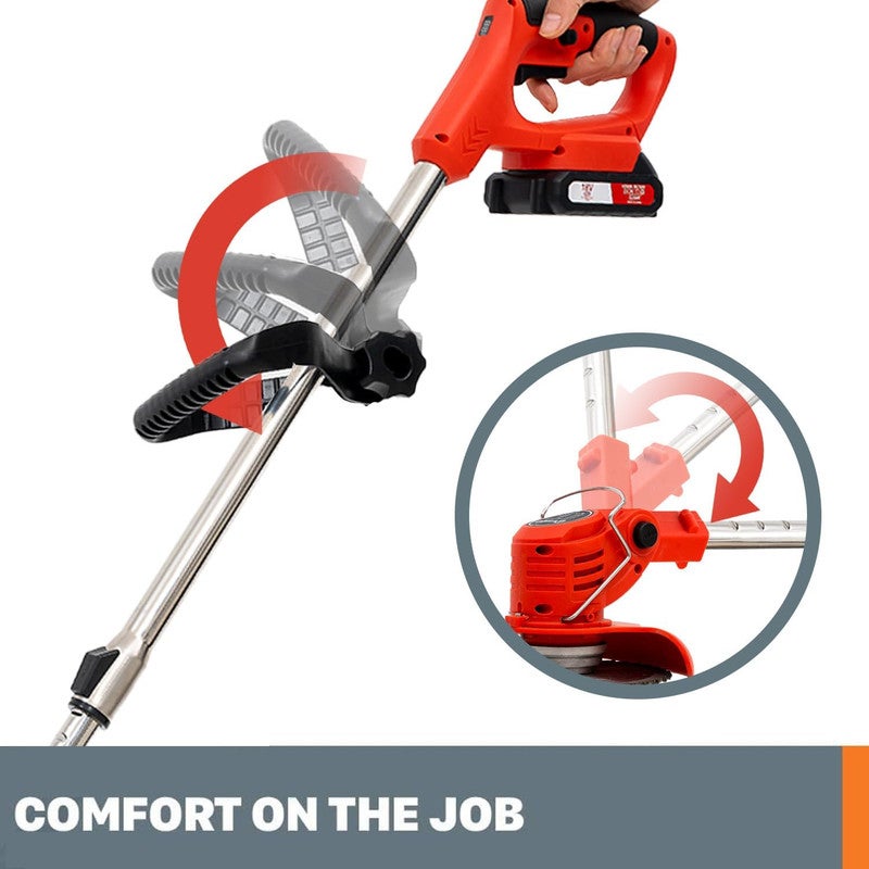 Debroussailleuse Electrique Sans Fil, Débroussailleuse à Batterie Brushless Avec 2 Batteries De 2,0 Ah Et Chargeur, Coupe Bordure Sans Fil Avec 3 Lames Différentes, Longueur Réglable