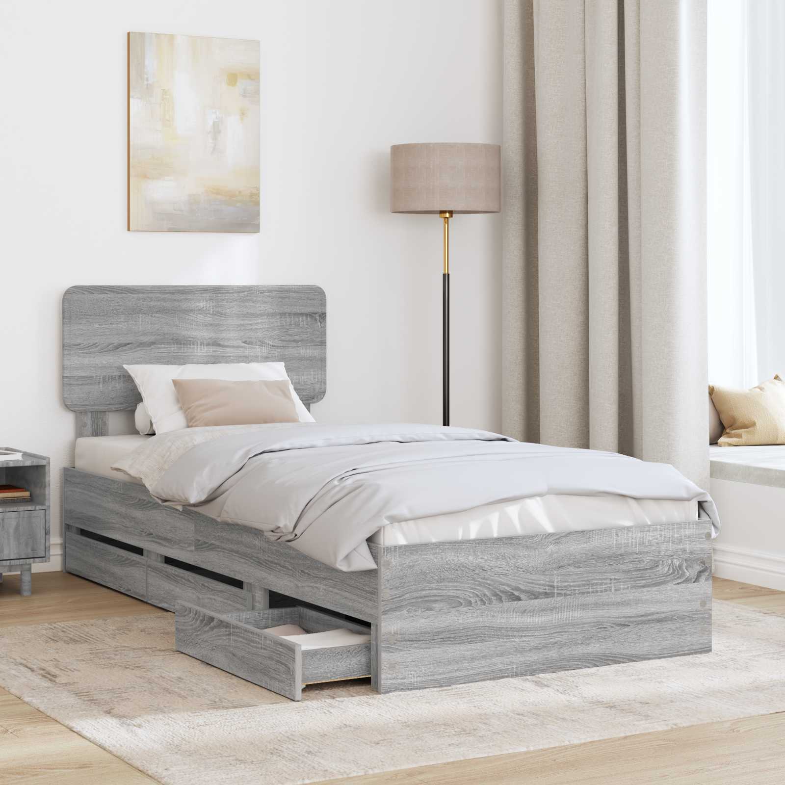 Cadre de lit en panneau de bois gris pour la chambre, 100 × 200 cm - 3