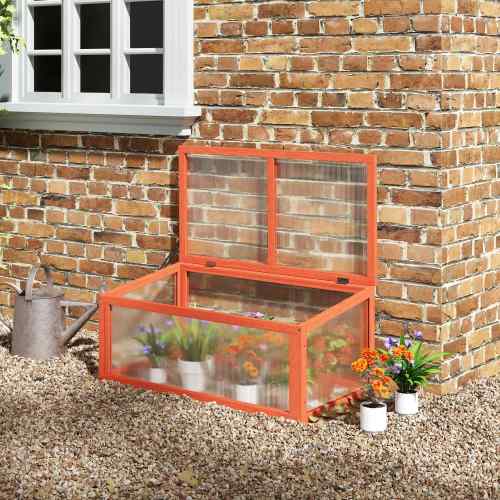 Mini Serre avec couverture en polycarbonate, en bois et orange, 90x46x40 cm – ComfortXL Outdoor Living - 2
