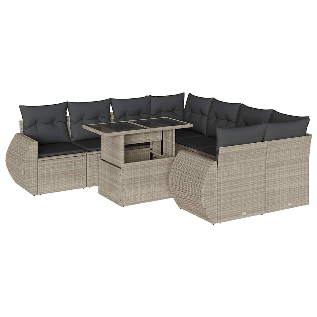 Set Divano da Giardino 9pz con Cuscini Grigio Chiaro Polyrattan vidaXL - 2