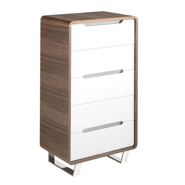 Chifonier madera blanco, nogal y acero cromado 60 x 39 x 108