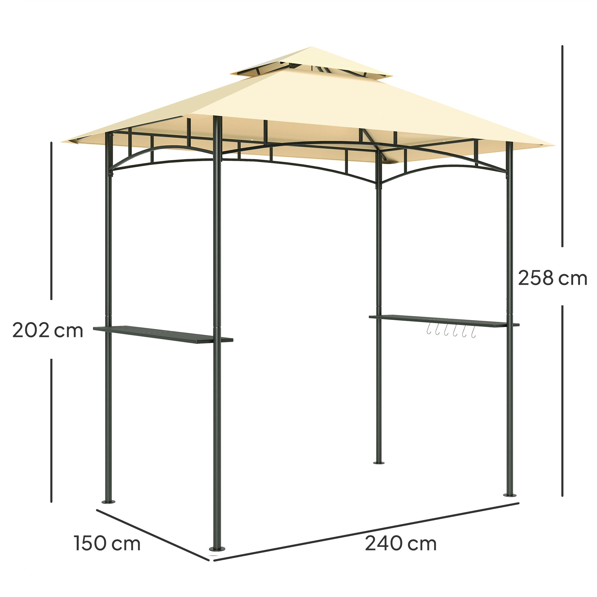 Pavillon de jardin avec barbecue, éclairage LED, 240 x 150 x 258 cm, hydrofuge et ignifugé, à double toiture. - 4