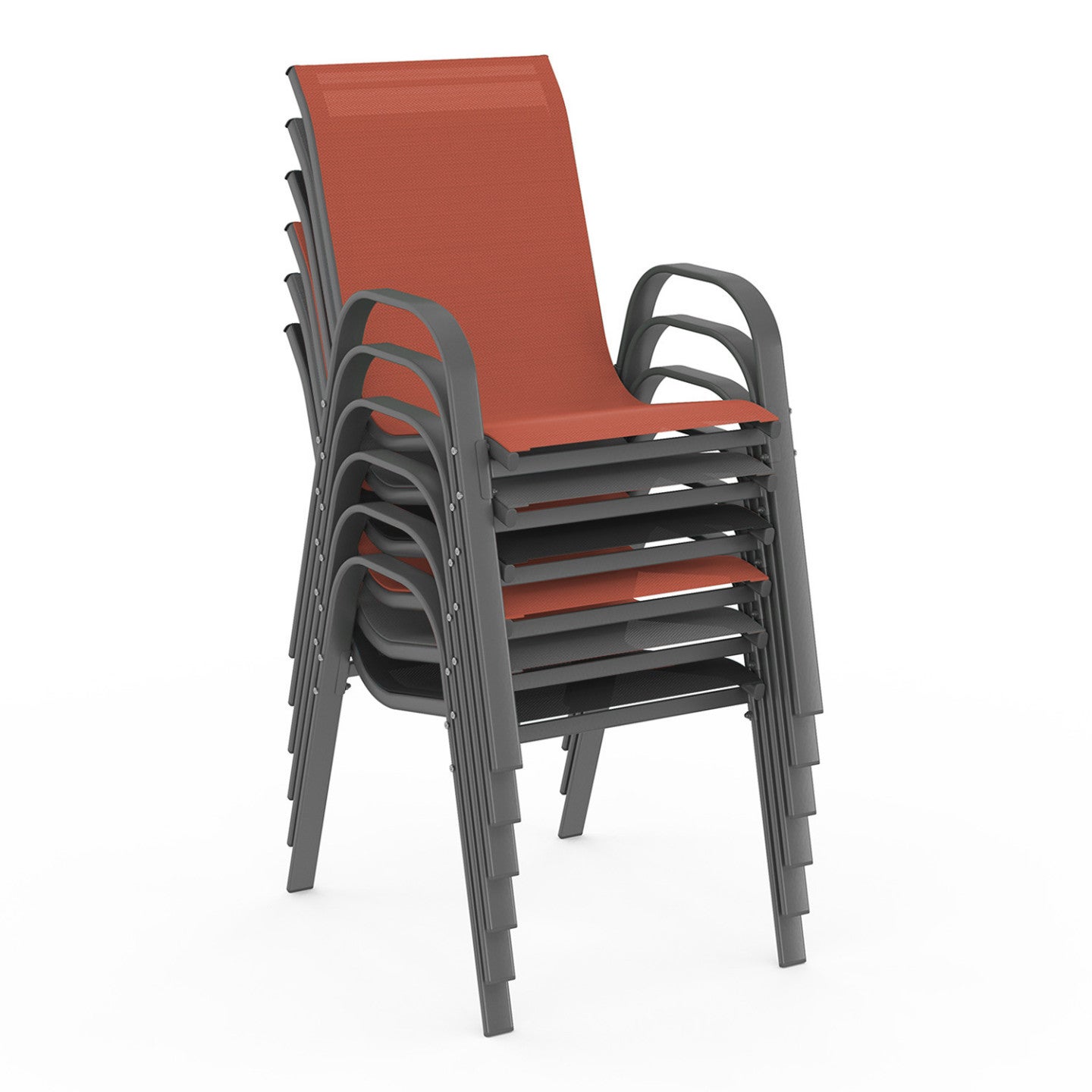 Salon de jardin MADRID table 190 cm et 8 chaises empilables mix color gris, noir et terracotta - 4