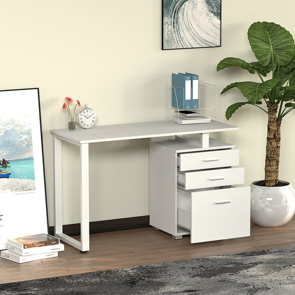 Scrivania Lineare Per Ufficio E Studio Con 5 Cassetti, Tavolo Da Computer Minimal Scrittoio Per Lavoro Cm 117x52h73 Colore Bianco 91964