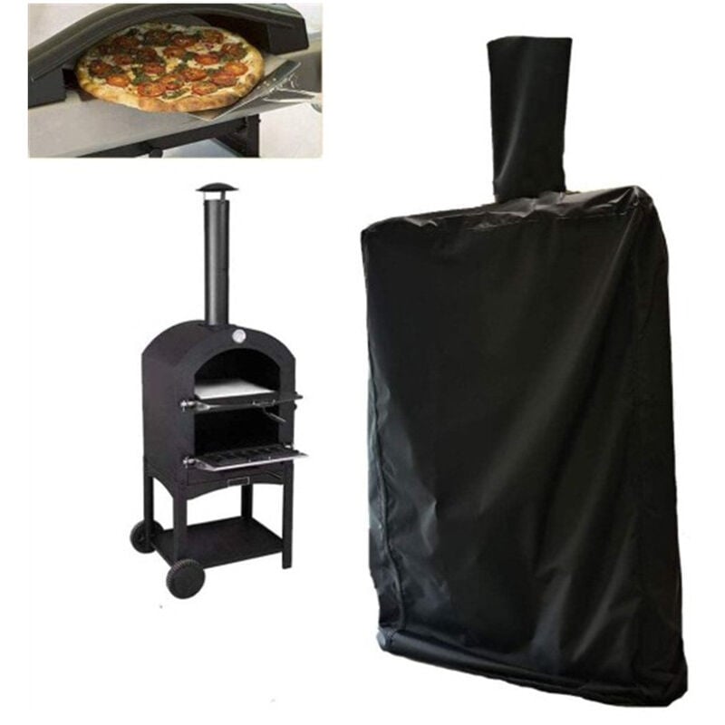 Pokrowiec na piec do pizzy na zewnątrz, pokrowiec ochronny na piece ogrodowe ze sznurkiem, wodoodporny, pyłoszczelny, czarny Oxford 55×65×175 cm