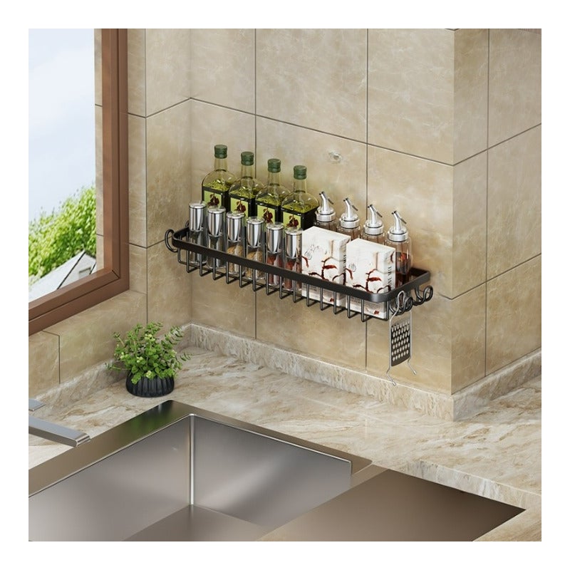 Półka na ręczniki kuchenne z haczykami, czarna, 50*14*4,5 cm