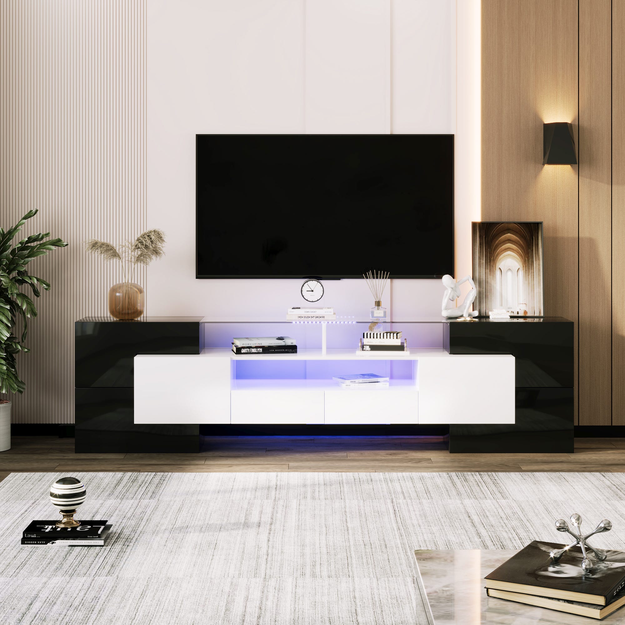 Mobile TV Moderno Con 4 Ante 2 Cassetti E 2 Nicchie Aspetto Lucido mobile-tv-moderno-con-4-ante-2-cassetti-e-2-nicchie-aspetto-lucido