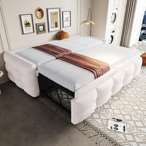 Canapé-lit Escamotable Velours - 90/180x200 Cm, Sommier Lattes 24 Lattes, Charge 300 Kg, Couleur Beige