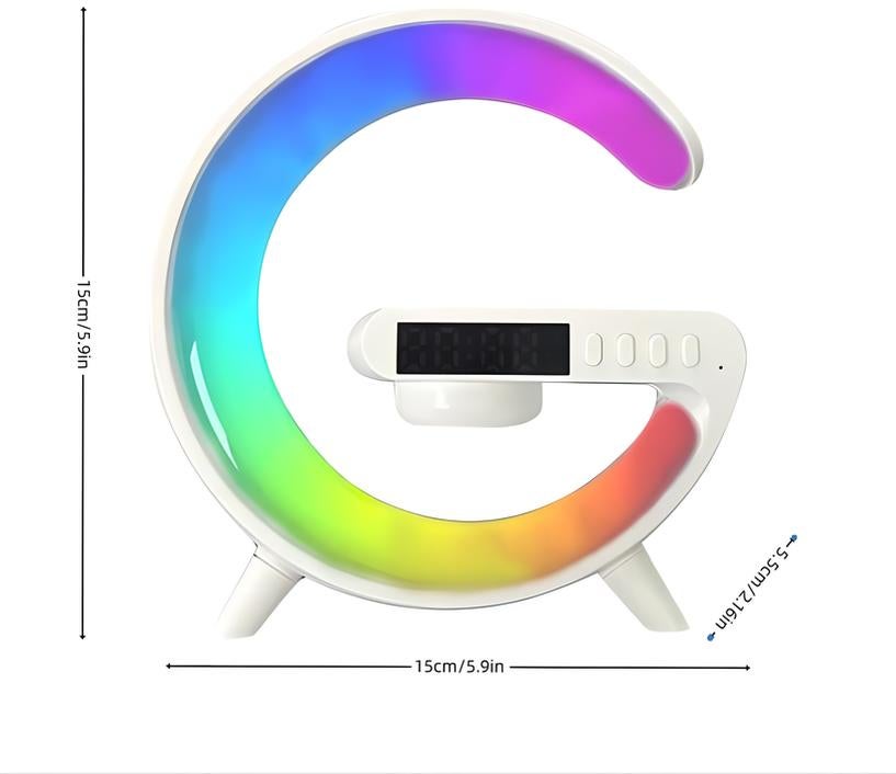 Lampe de réveil - chargeur sans fil - réveil numérique - réveil lumineux - lampe de table - lampe LED - haut-parleur bluetooth - blanc - 2