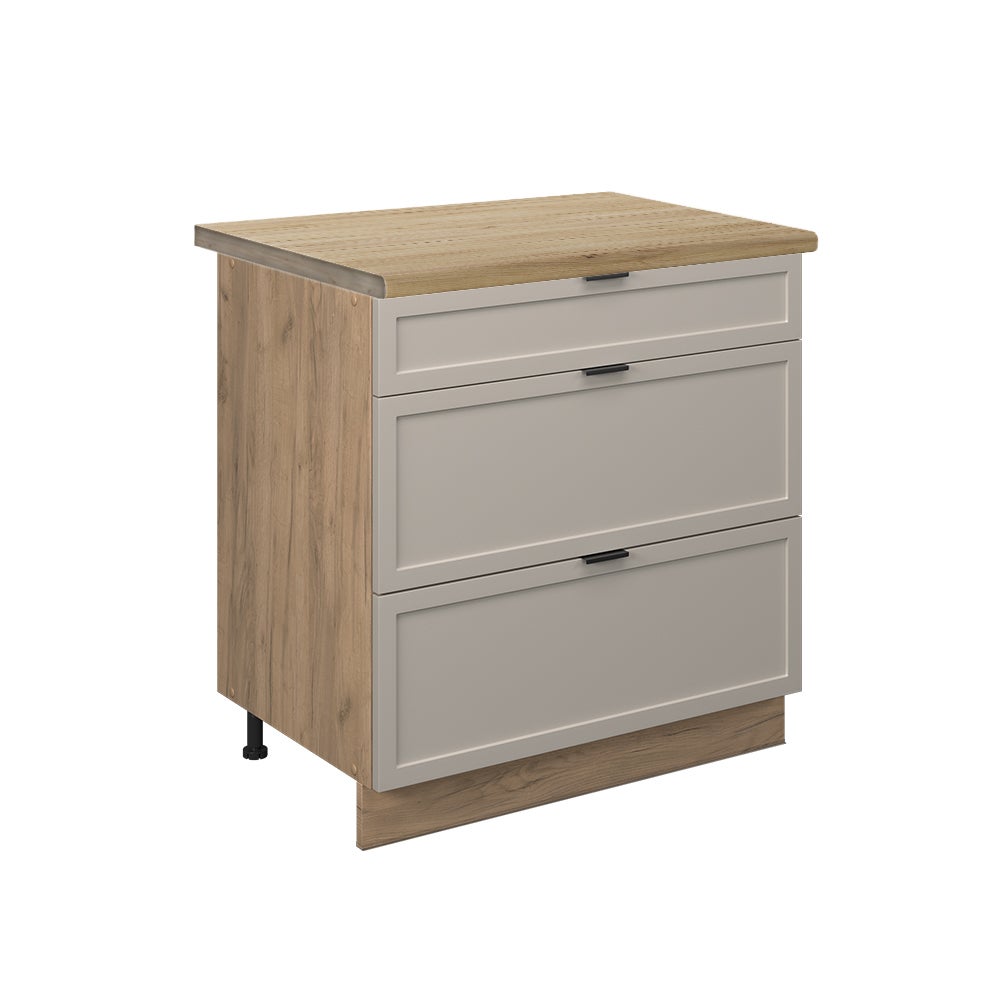 Vicco Szafka dolna do kuchni Fame-Line, GreyBeige, 80 cm z 3 szufladami, BP Dąb