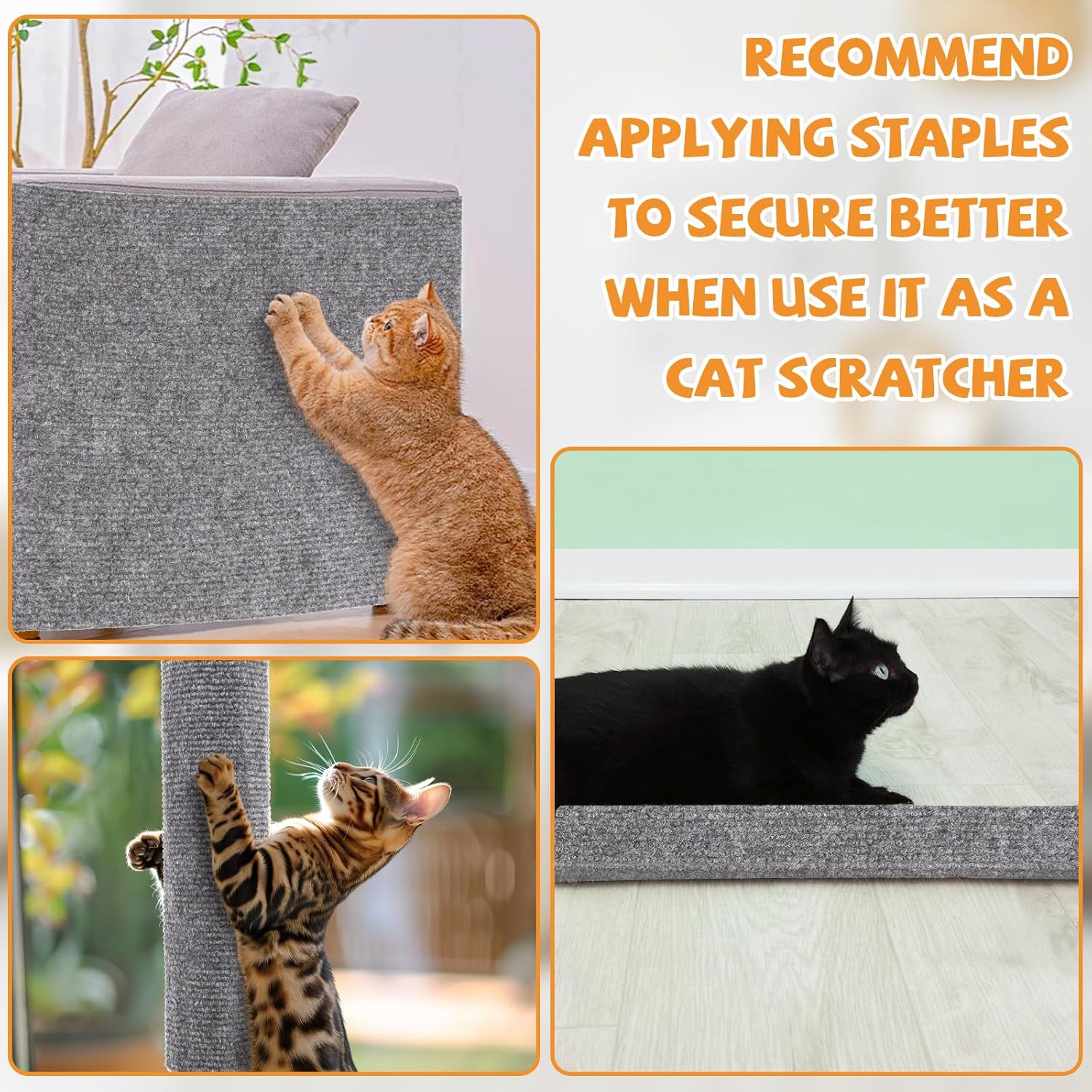 Tappeto Tiragraffi Per Gatti Autoadesivo - Proteggi Divani E Mobili Dai Graffi, Tagliabile, Grigio 30x100 Cm - Foto 8