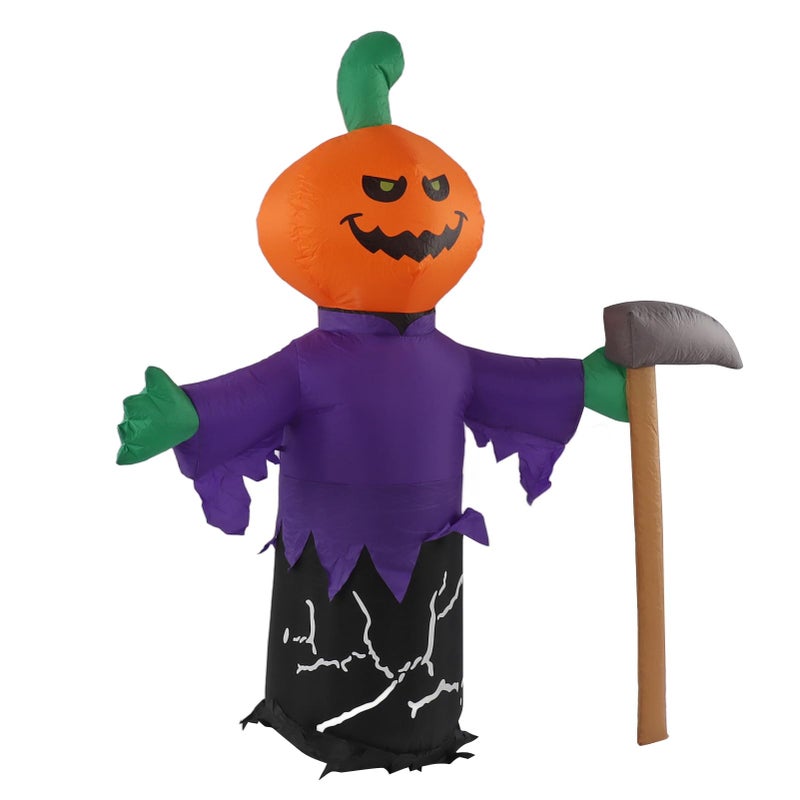 150 cm nadmuchiwana dynia-kostucha na Halloween, nadmuchiwana dekoracja zewnętrzna ze światłami LED, dekoracja halloweenowa