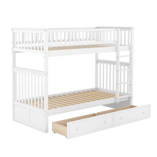 Erst-Holz Letto A Castello In Pino Massiccio 90x200 Con 2 Materassi E Cassettone 3° Letto - Letto Divisibile, Scala Reversibile, Per Ragazzi E Adulti - 3